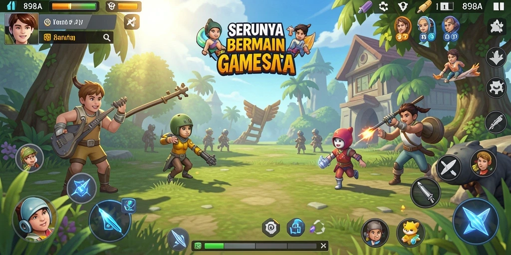 Screenshot menunjukkan gameplay seru 898A dengan teman-teman.
