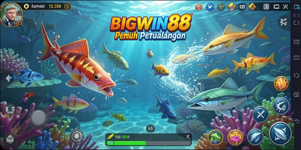 Tampilan gameplay menarik di BIGWIN88 dengan berbagai ikan untuk ditangkap.