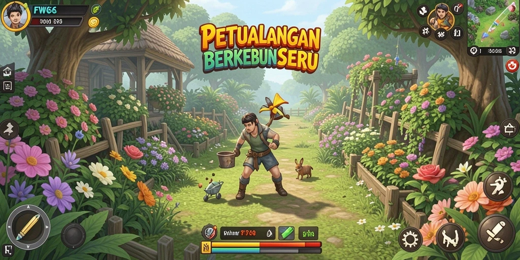 Tampilan gameplay FW66 dengan aktivitas berkebun yang menarik.