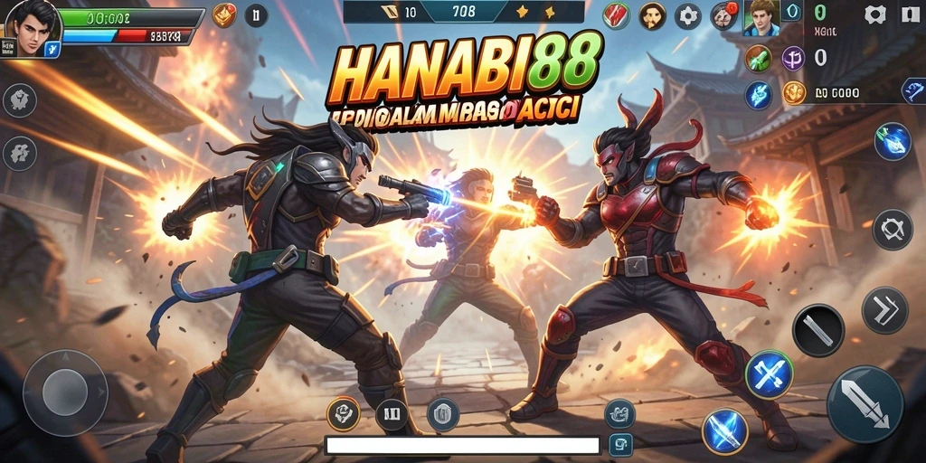 Tampilan gameplay seru dalam HANABI88 dengan pertarungan intens.