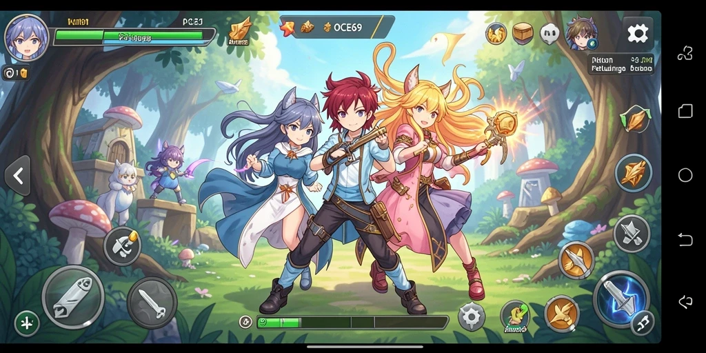 Tampilan gameplay OCE69 dengan karakter Anime yang beraksi.