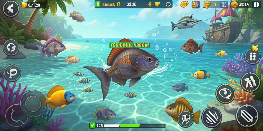 Tampilan gameplay menarik dari OLX128 saat menangkap ikan.
