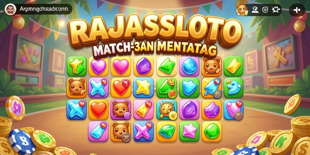 Tampilan seru gameplay RAJASLOTO dengan kombinasi item Match-3.