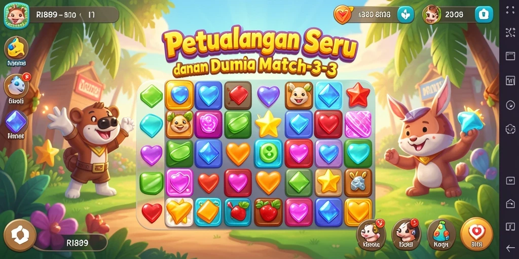 Tampilan menarik dari gameplay seru dalam RI889 Match-3.