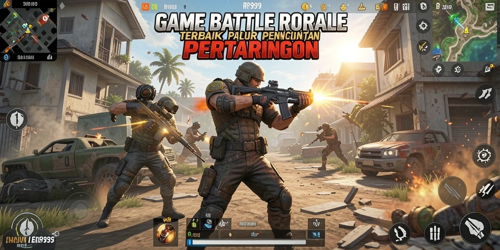 Screenshot gameplay RR999 menampilkan pertempuran intens dalam mode Battle Royale.